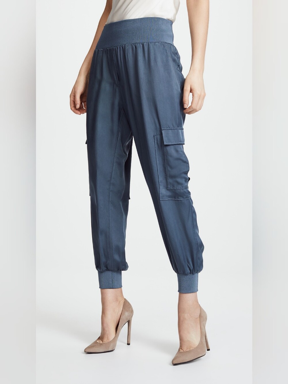 cinq a sept Satin Navy Cargo Pants Medium